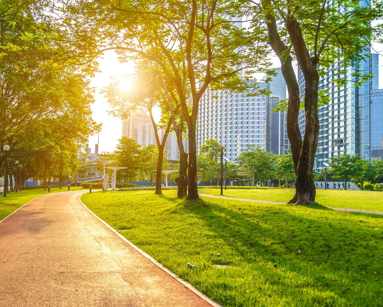 Parco urbano al tramonto