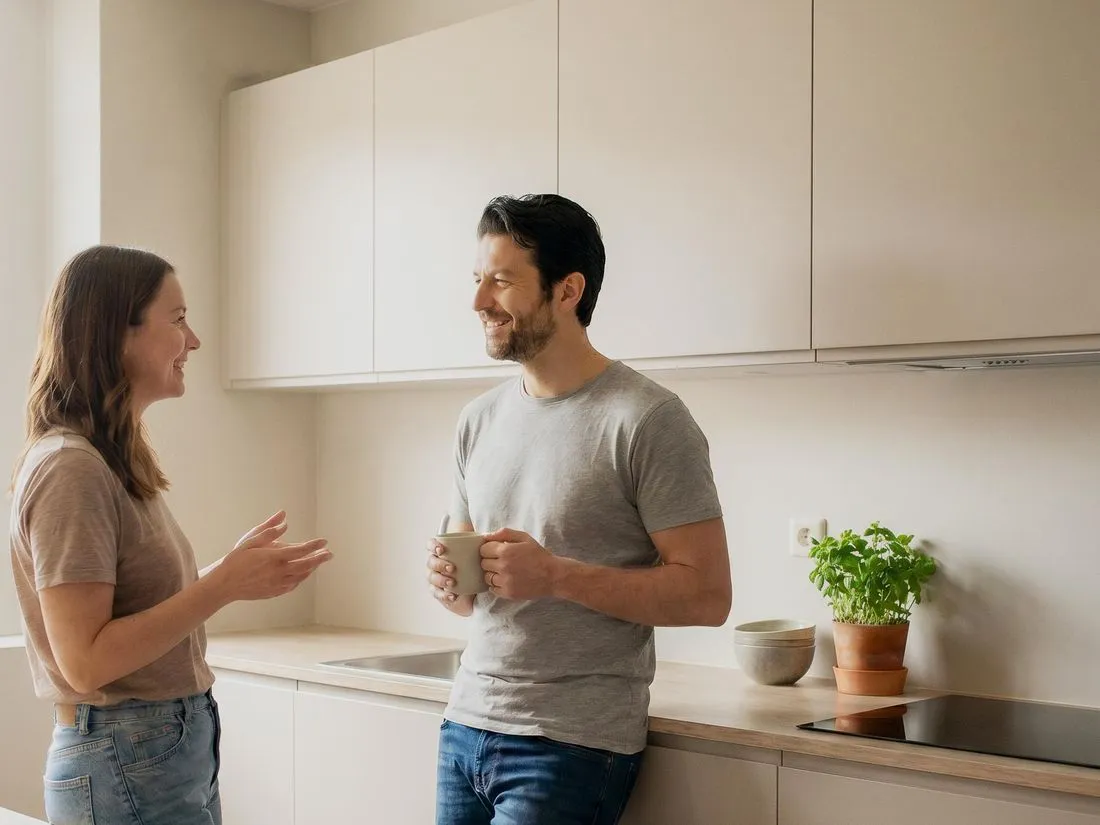 Una coppia nella cucina appena consegnata