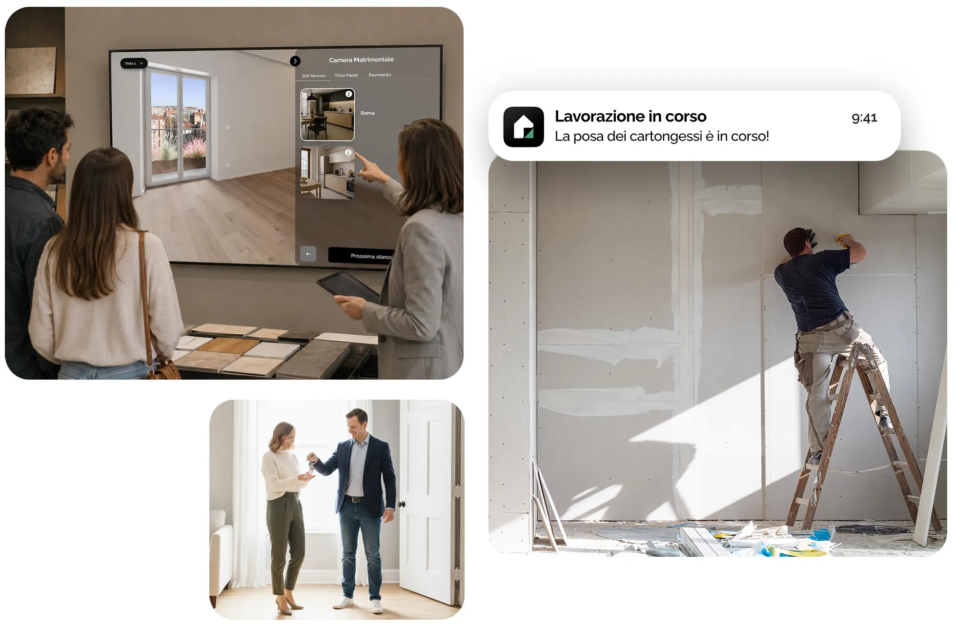 Architetti Newarc al lavoro con i clienti e il cantiere