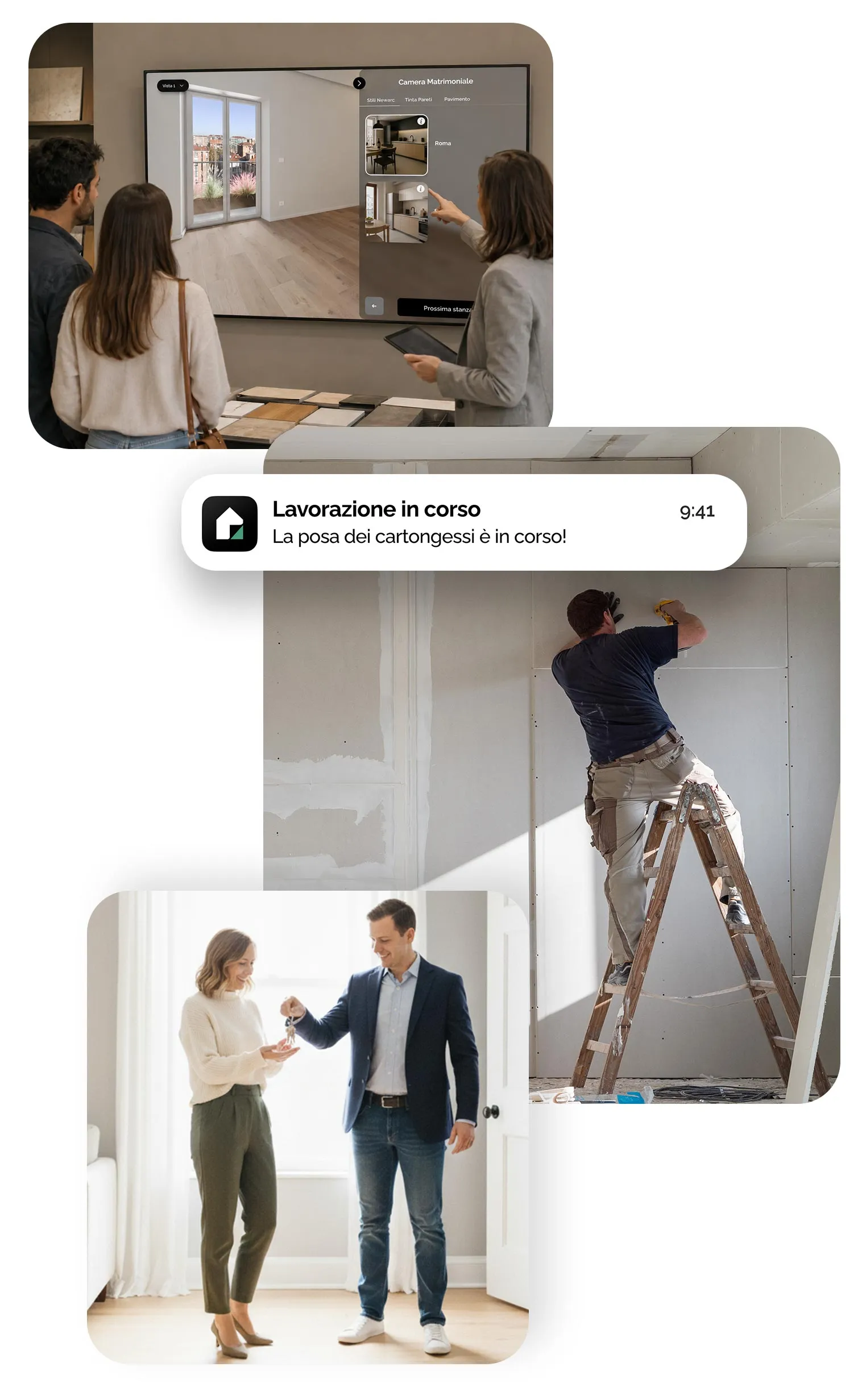 Architetti Newarc al lavoro con i clienti e il cantiere